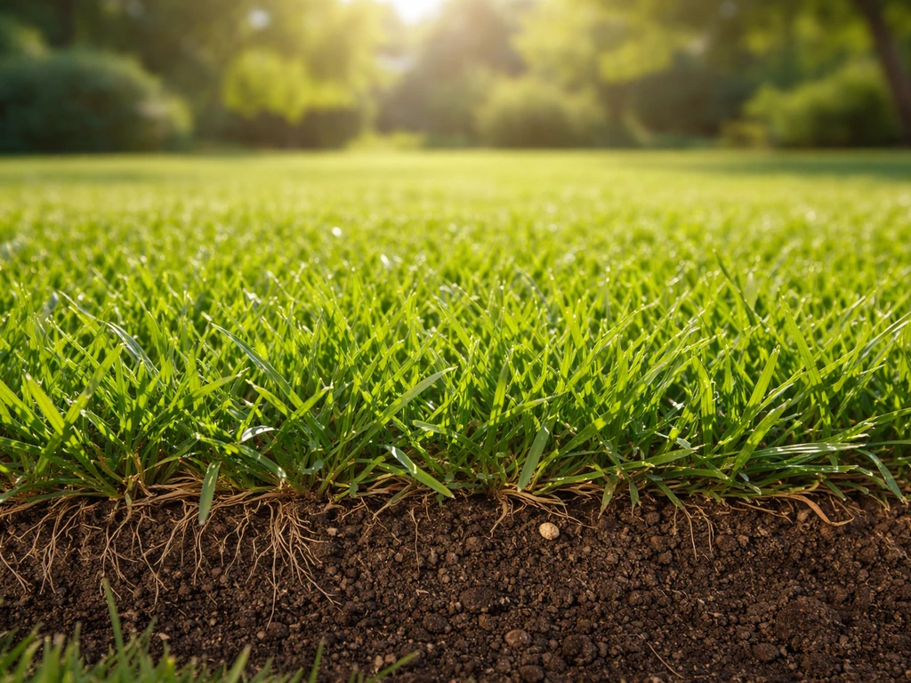Warm-season Bermuda grass thriving in sun, with soil heat implied by a simple turf cross-section look