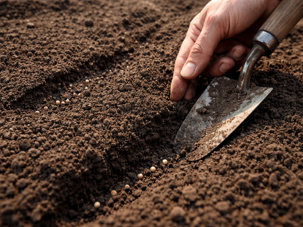 Close-up soil and poppy seeds showing shallow cover vs seeds buried too deep for germination
